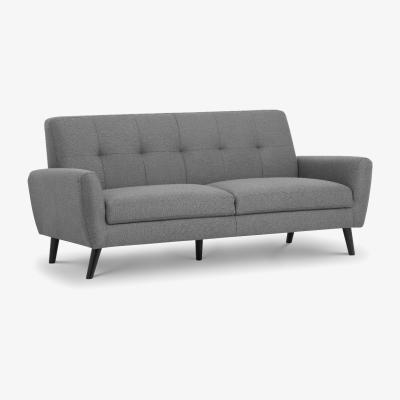 Oak&More Monica Grey Linen Compact Retro 3 Seater Sofa