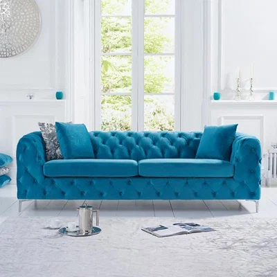 Oak&More Amara Teal Plush Velvet 3 Seater Sofa