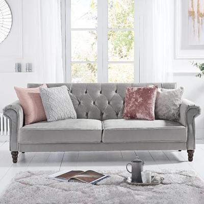 Oak&More Orlando Grey Velvet 3 Seater Fold Down Sofa Bed