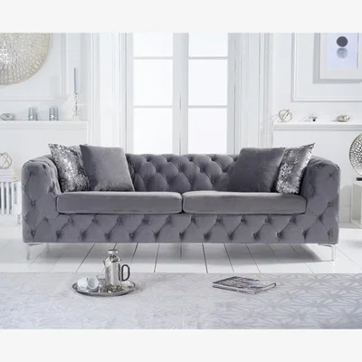 Oak&More Alara Light Grey Velvet 3 Seater Sofa