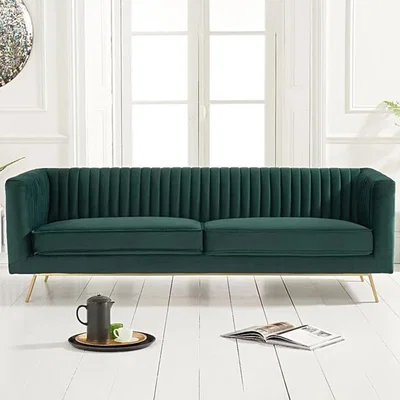 Oak&More Danube Green Velvet 3 Seater Sofa