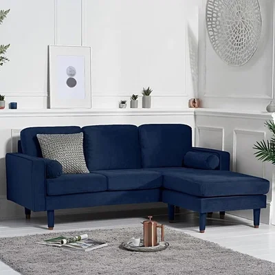 Oak&More Luca Blue Velvet 3 Seater Reversible Corner Chaise Sofa