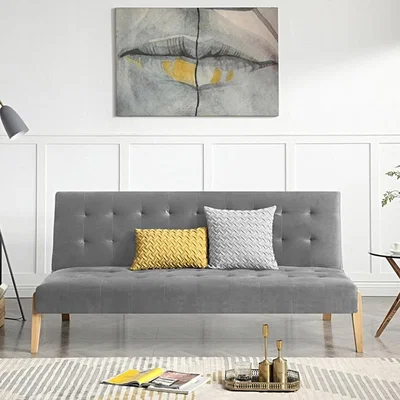 Oak&More Jericho Grey Velvet 3 Seater Fold Down Sofa Bed