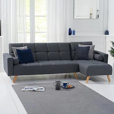 Oak&More Ana Grey Linen 3 Seater Corner Sofa Bed with Right Facing Chaise