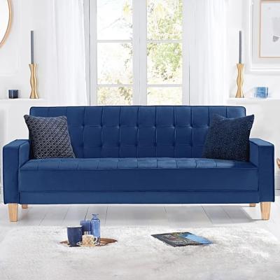 Oak&More Reading Blue Velvet 3 Seater Fold Down Sofa Bed