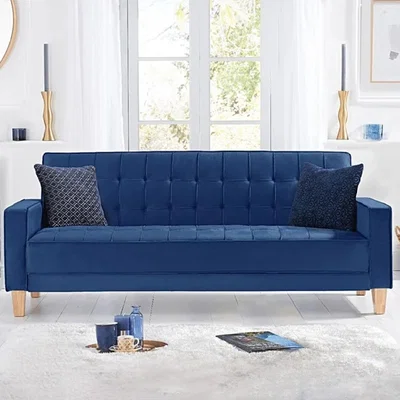 Oak&More Reading Blue Velvet 3 Seater Fold Down Sofa Bed