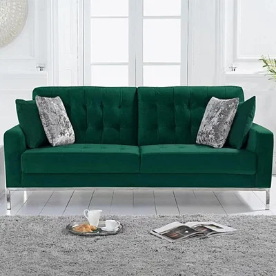 Oak&More Lydia Green Velvet 3 Seater Sofa