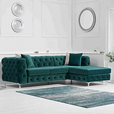Oak&More Barker Right Facing Green Velvet 3 Seater Corner Sofa