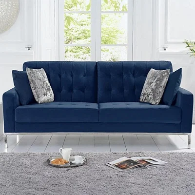Oak&More Lydia Blue Velvet 3 Seater Sofa
