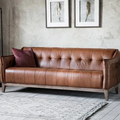 Olivia's Hudson Living Ecclestone 3 Seater Sofa in Tan Leather