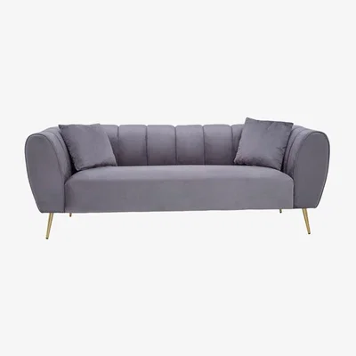 Olivia's Olivia's Flora 3 Seater Sofa in Grey Velvet with Gold Metal Legs