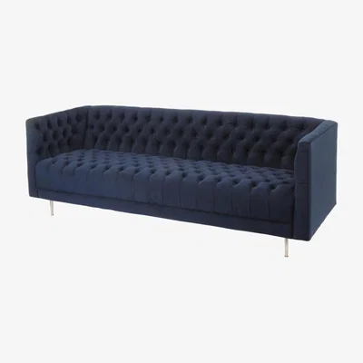 Olivia's Libra Arya Button Detail 3 Seater Sofa Blue Velvet