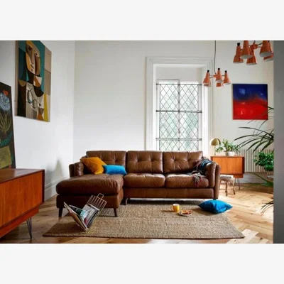 Downtown Alexander & James Alexander and James Saddler Chaise 3 Seater Sofa - Fabric Grade B - Lhf, Leather