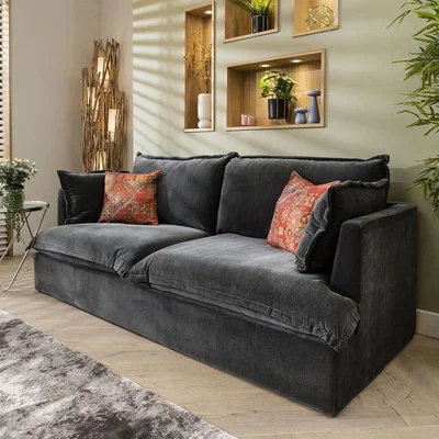 Quatropi Luxury 3 Seater Sofa Modern Dust Blue Fabric Three Seater Sofa 210cm