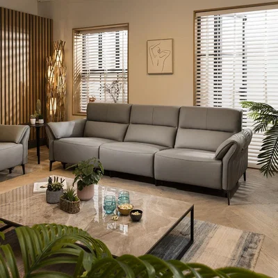 Quatropi Three Seater Modern Electric Recliner 3 Seater Leather Sofa Grey 253cm