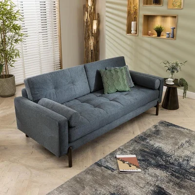 Quatropi Contemporary 3 Seater Sofa Navy Fabric Three Seater Designer Sofa 210cm