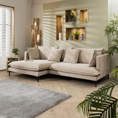 Quatropi 3 Seater L-Shape Corner Sofa Three Seater Sofa with Chaise Beige 263cm