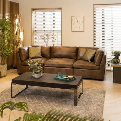 Quatropi Quatropi Modular 3 Seater Small Modern Sofa Set Brown Fabric