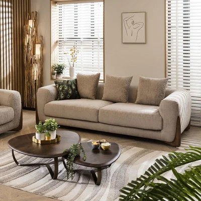 Quatropi Large Modern 3 Seater Sofa Designer Settee Couch Mink Chenille Fabric