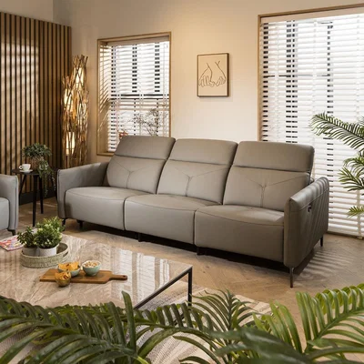 Quatropi Three Seater Leather Sofa Modern Electric Recliner 3 Seater Grey 273cm