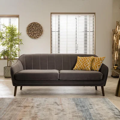 Quatropi Quatropi 3 Seater Sofa Dark Grey Velvet Fabric Three Seat Designer Sofa