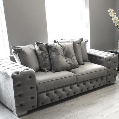 The Range Ashton Velvet Chesterfield 3 Seater Sofa - Grey