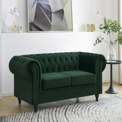 The Range Chesterly Green Velvet Fabric 2 or 3 Seater Sofa With Button Detail - Green Velvet / 2