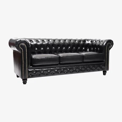 The Range Leather Three Seat Chesterfield Sofa Black - Black