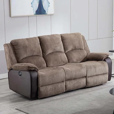 The Range Postana Electric High Back Jumbo Cord Fabric Recliner 3 Seater Sofa - Brown