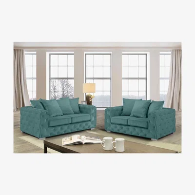 The Range Owen 3 and 2 Seater Sofa Set in Plush Velour Velvet Fabric - Turquoise