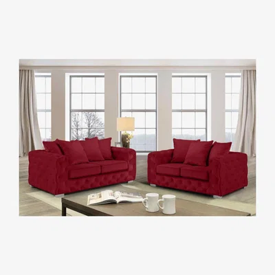 The Range Owen 3 and 2 Seater Sofa Set in Plush Velour Velvet Fabric - Red