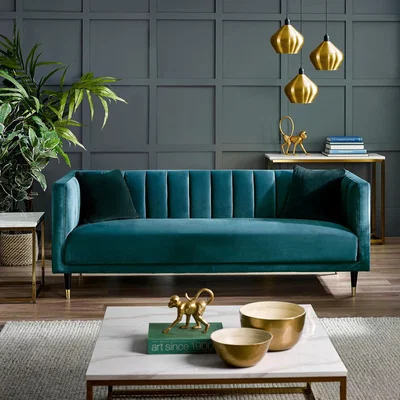 The Range Salma Scalloped Back 3 Seater Sofa - Teal