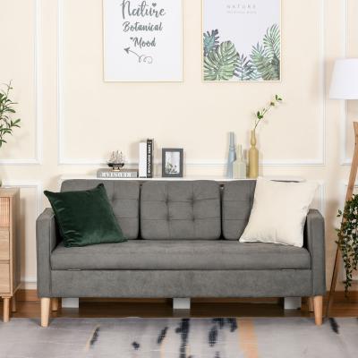 The Range 3-Seater Sofa Button-Tufted Fabric Couch with Storage Chest - Grey