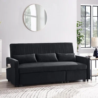 The Range Cornwall 3 Seater Sofa Bed Storage Chaise Pull Out Fabric  - Black Velvet