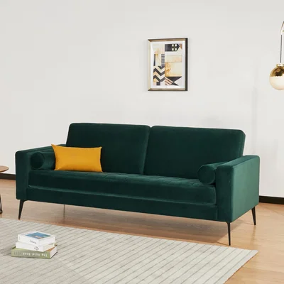The Range Ralph Modern Velvet Upholstered 3 Seater Sofa - Mustard Yellow