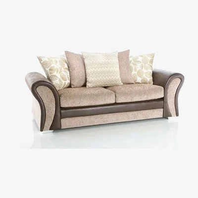 The Range Sturridge Modern Chenille Faux Leather 3 Seater Sofa - Brown