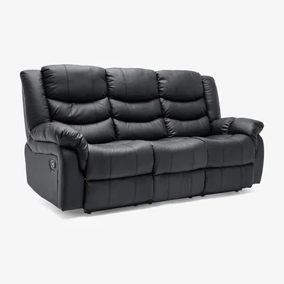 The Range Seattle Manual High Back Bonded Leather Recliner 3 Seater Sofa - Black