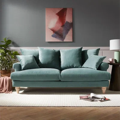 The Range Churchill 2 and 3 Seater Sofa With Scatter Back Cushions - Teal Velvet / 52kg