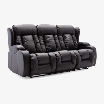 The Range Caesar Manual High Back Luxury Bond Grade Leather Recliner 3 Seater Sofa  - Black