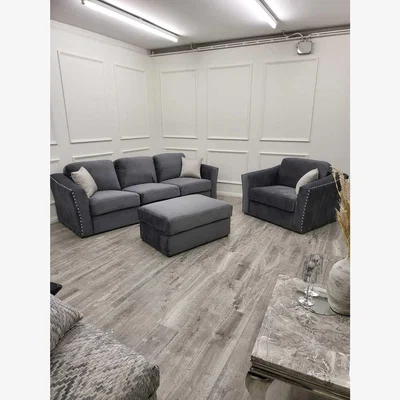 The Range Lindsa Plush 3 Seater Sofa, Armchair and Footstool - Steel - Steel