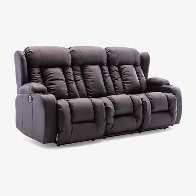 The Range Caesar Electric High Back Luxury Bond Grade Leather Recliner 3 Seater Sofa - Brown