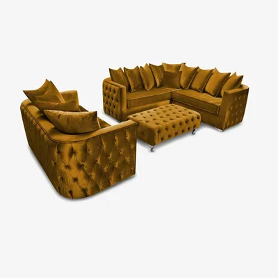 The Range Julia Sofa Set 3 Seater Sofa with Corner and Footstool - Gold