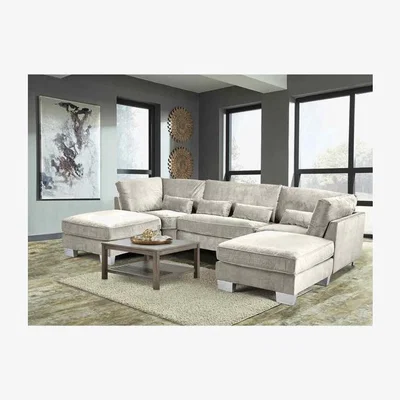 The Range Almora Full Back Corner U Shape Sofa Velour Fabric with 2 Footstools - Cream