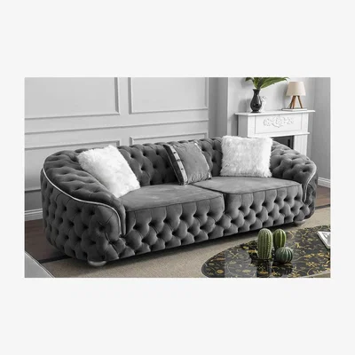 The Range Bursa Velvet Chesterfield 3 Seater Sofa - Grey