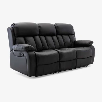 The Range Chester Manual High Back Luxury Bond Grade Leather Recliner 3 Seater Sofa - Black