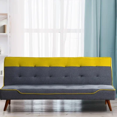 The Range Yellow Fabric Sofa Bed 3 Seater Recliner With Wooden Legs