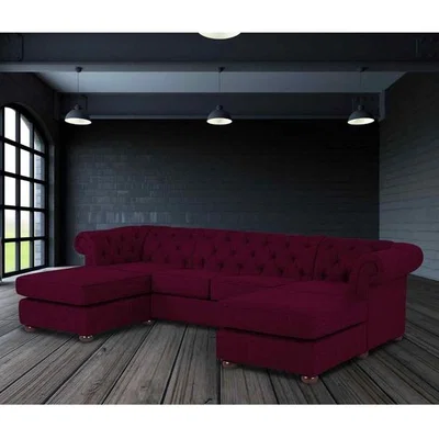 The Range Lenoso Chesterfield U Shape Sofa with 2 Footstools in Plush Velvet Fabric - Purple