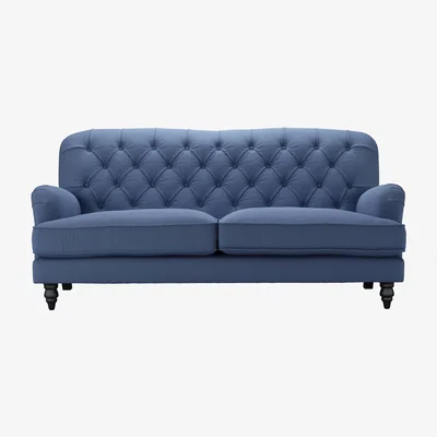 Sofa.com Perfectly Pristine Snowdrop Button Back 3 Seat Sofa in Oxford Blue Brushed Linen Cotton - sofa.com