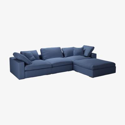 Sofa.com Long Island Complete Set with Footstool in Oxford Blue Brushed Linen Cotton - sofa.com