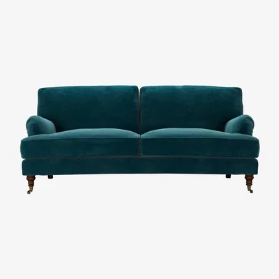 Sofa.com Nearly New Bluebell 3 Seat Sofa (breaks down) in Deep Turquoise Cotton Matt Velvet - sofa.com